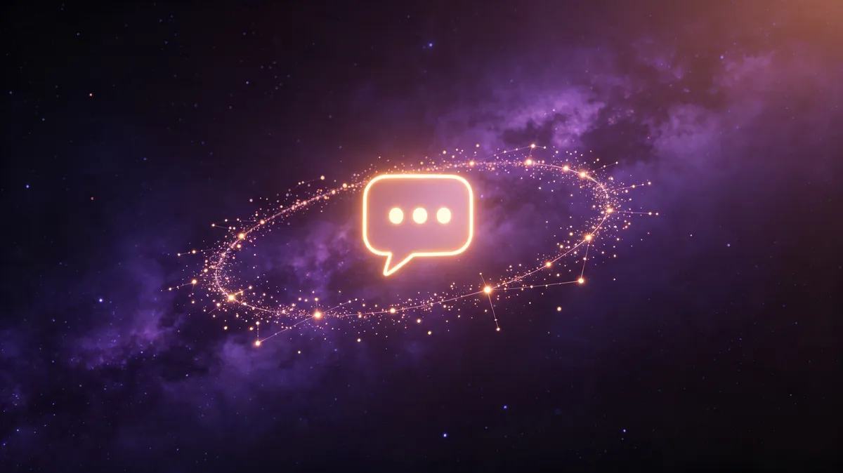 Glowing message bubble with digital particles