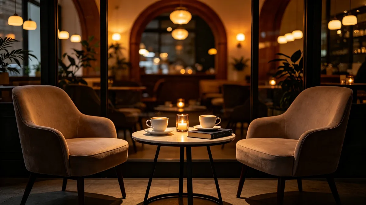 Coffee date concept with warm ambient lighting