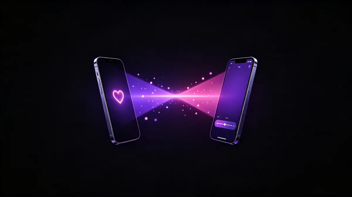 Two smartphones connected by a wireless beam representing app-controlled toys