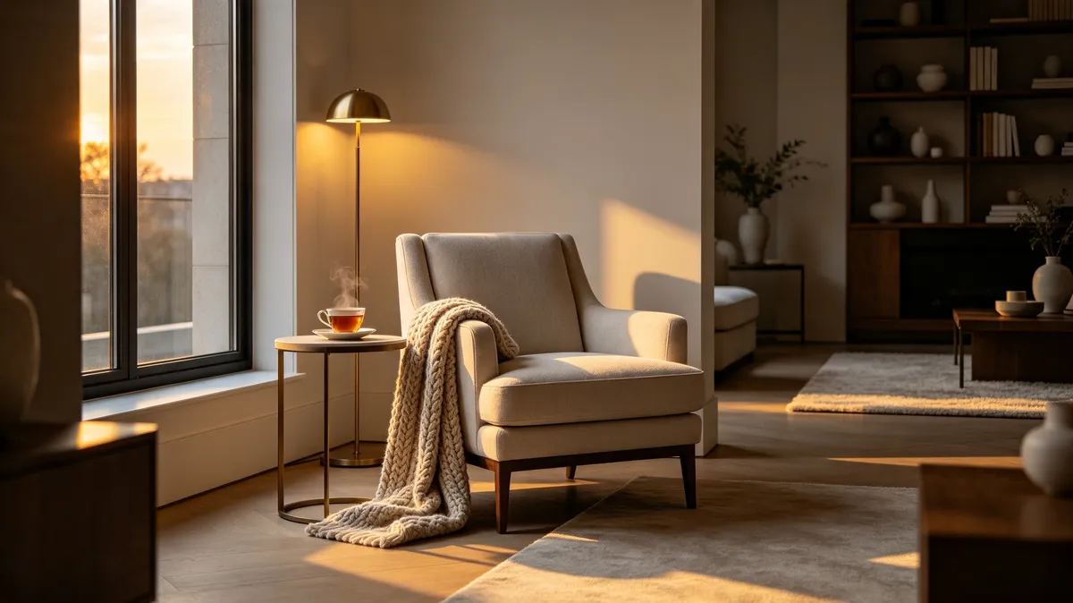 Warm cozy home setting representing comfortable intimacy for older adults