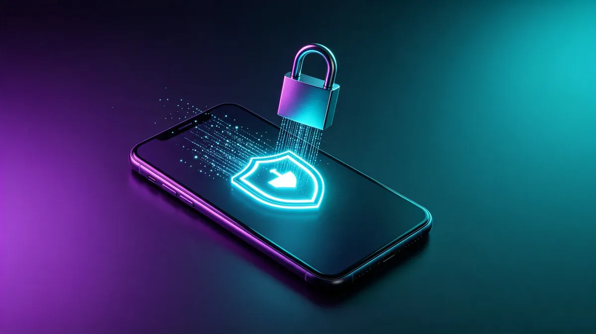 Smartphone with shield and padlock icons representing toy privacy and security