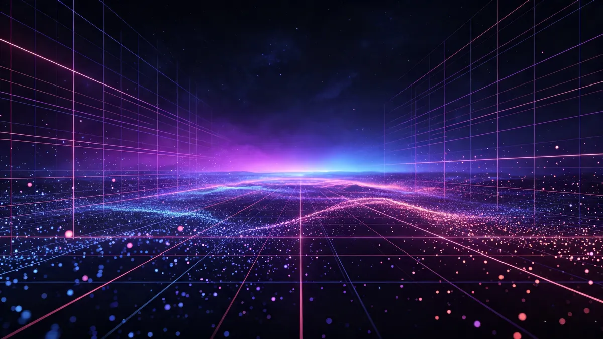 Abstract digital neon grid landscape